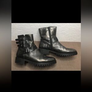 Napoleoni Women's Biker Boots Gray Black Leather Size 9.5-10 EU 40 Made in Italy